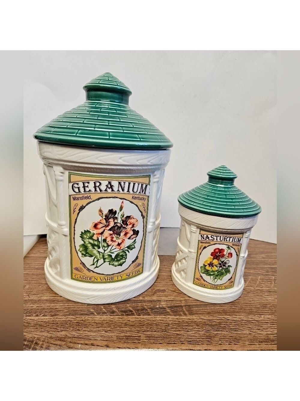 Vintage 1991 H&HD Garden Floral Ceramic Canisters (2)